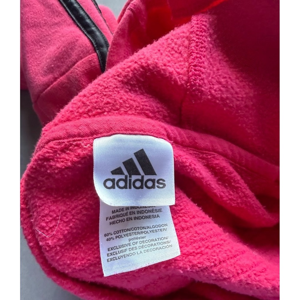 Adidas Youth Girls Crooped Hoodie M (10/12) Pink Logo 3 Stripe Pullover Pockets - Picture 10 of 14
